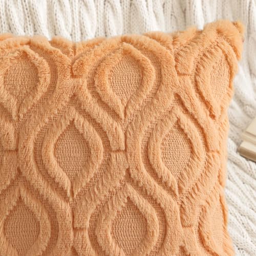 Faux Fur Plush Light Orange Throw Pillow Covers 26x26 Set of 2 (26" x 26" (Pack of 2) / Light Orange)