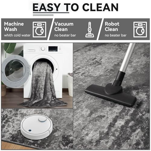2.6x8 Black Rug Runners for Hallways Kitchen Runner Rug Non Slip Washable Black Long Runner Rugs with Rubber Backing Soft Abstract Carpet Runner for Bedroom (Black / 2'6" x 8' (Runner))