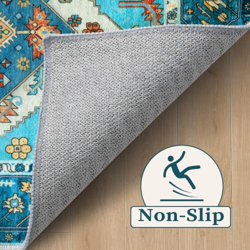4x6 Washable Non Slip Boho Area Rug for Bedroom (Blue/Multi / 4' x 6' (Rectangular))