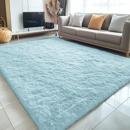 5x7 Machine Washable Large Area Rugs for Living Room (5x7 Ft / Light Blue)