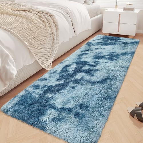 Super Soft Fluffy Living Room Area Rug 2x6 ft Tie (Tie-dyed Blue / 2' x 6' (Runner))