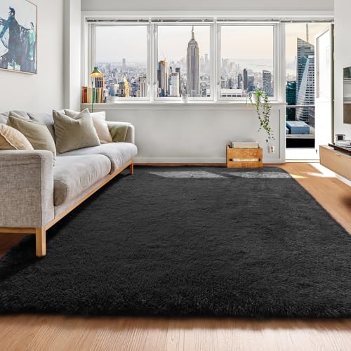 Black Area Rugs for Bedroom Living Room (Black / 4' x 6' (Rectangular))