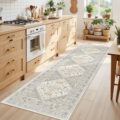 Runner Rug 2x8 Runners for Hallways Non Slip Washable Rugs (Beige / 2' x 8' (Runner))
