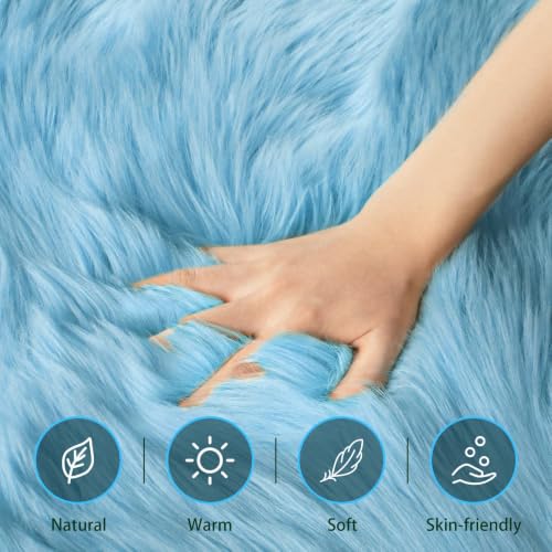 Ultra Soft Faux Sheepskin Fur Rug 2x6 Feet Fluffy Rug for Bedroom (2' x 6' (Sheepskin) / Sky Blue)