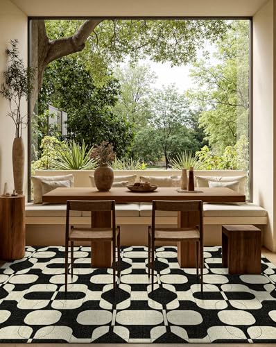 Washable 5x7 Area Rugs for Living Room Modern Rug (Black Beige / 5' x 7' (Rectangular))