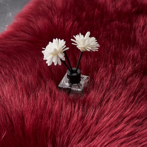 Ultra Soft Fluffy Shaggy Area Rug Faux Fur Rug Chair Cover Seat Pad Fuzzy Area Rug for Bedroom Floor Sofa Living Room (Burgundy / 2' x 4' (Sheepskin))