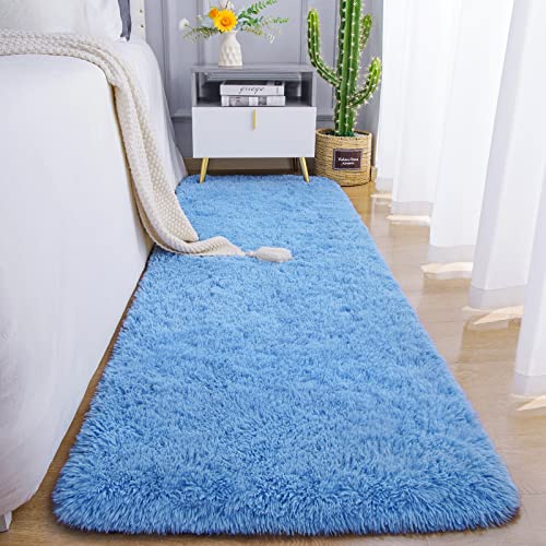 Soft Runner Rug for Bedroom Living Room Plush Fluffy Rugs 2x6 (Cobalt Blue / 2' x 6' (Runner))