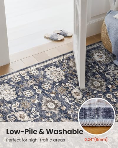 Amada 6x9 Washable Area Rug for Dining Room (6' x 9' (Rectangular) / Blue/Brown)