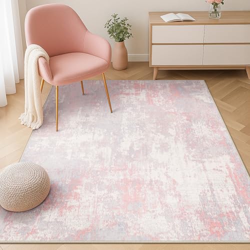 Washable 4'x5' Abstract Area Rug for Living Room Gray Pink (Gray/Pink / 4' x 5' (Rectangular))