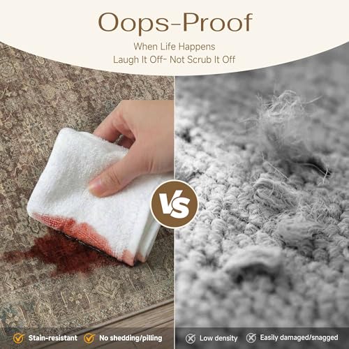 8x10 Washable Area Rug for Living Room Bedroom Vintage Rust Red Non Slip Carpet Traditional Retro Soft Low Pile Large Throw Rug for Dining Room Kitchen Office Indoor (Rw | Xwy-rust Red / 8' x 10' (Rectangular))