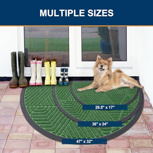 Half Circle Front Door Mat Outside Entrance (Green / 47" X 32")
