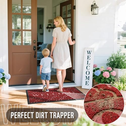 Large Welcome Door Mat (36x24 Inch / Black Red)