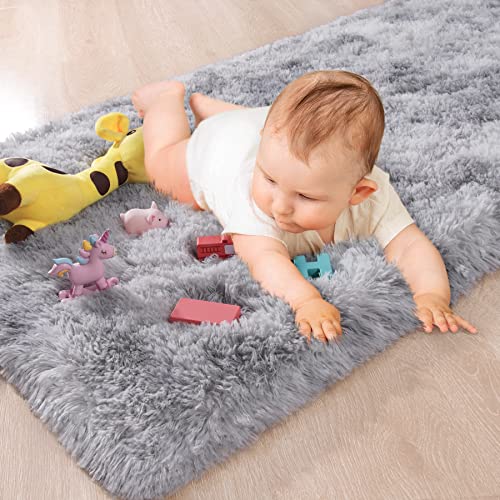 Soft Runner Rug for Bedroom Living Room Plush Fluffy Rugs 2x6 (Grey and White / 2' x 6' (Runner))