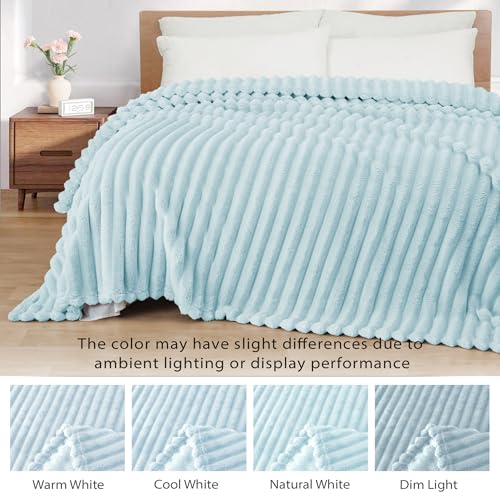 Striped Fleece Throw Blanket for Couch (Light Blue / Throw ( 50x60 IN ))
