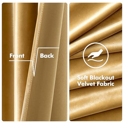Velvet Curtains Golden 52 x 90 Inch Length Set of 2 (Golden / 52"W x 90"L (Pack of 2))