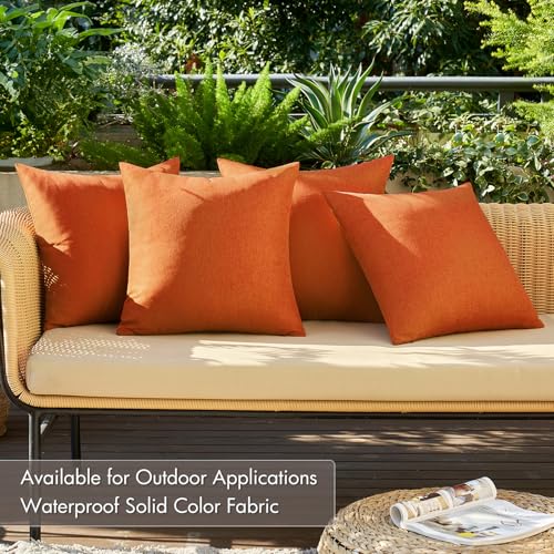 Pack of 4 Decorative Outdoor Throw Pillow Covers Linen Waterproof Pillow Covers Summer Farmhouse Cushion Cases for Patio Garden Tent Balcony Couch Sofa 16x16 Inch Orange (16" x 16" (Pack of 4) / Orange)