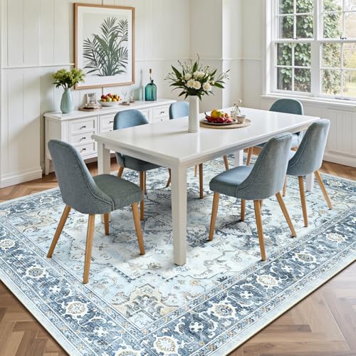 6x9 Light Blue Rugs for Bedroom Living Room (Sunflower Blue/Gold / 6' x 9' (Rectangular))