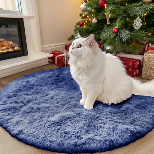 Denim Blue Round Rugs for Bedroom (3 Ft Round / Denim Blue)