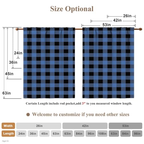 53 x 84 Inch Linen Buffalo Plaid Check Curtains Blackout Room Darkening Thermal Insulated Deep Blue Buffalo Checkered Window Drapes Farmhouse Bedroom Living Room Pocket Tab Curtain 2 Panels (Deep Blue / 53"W x 84"L (Pack of 2))