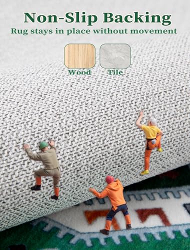 2x6 Washable Non Slip Boho Runner Rug for Hallway (Green White/Multi / 2' x 6' (Runner))
