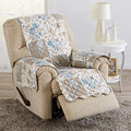 Reversible Floral Patchwork Recliner Furniture Protector (Recliner / Taupe / Blue)