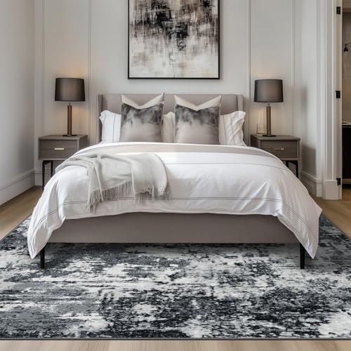 Washable 5'x8' Abstract Area Rug for Living Room Black White (Black/Navy Blue/Gray / 5' x 8' (Rectangular))