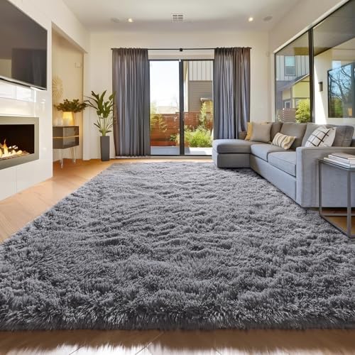 Grey Large Plush Shaggy Rug 6x9 for Living Room Bedroom Classroom (Grey / 6' x 9' (Rectangular))