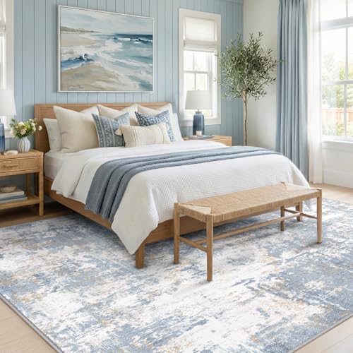 Washable 8'x10' Abstract Area Rug for Living Room Light Blue (Light Blue / 8' x 10' (Rectangular))