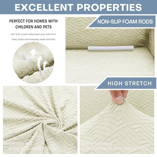 1 Piece Jacquard Chair Slipcovers for Living Room High Stretch Chair Covers with Arms Anti Slip Pets Friendly Couch Sofa Armchair Cover Furniture Protector (Small (31"-46") / New Pattern Light Beige)