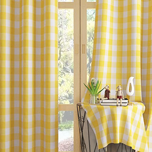 Buffalo Check Window Curtains 72 inches Long Living Room Cotton Curtain Panels Bedroom Plaid Gingham Farmhouse Decor Curtains Rod Pocket Kitchen Bathroom Basement 2 Panels Yellow White 52"x72" (52"W x 72"L (Pack of 2) / Yellow+white)