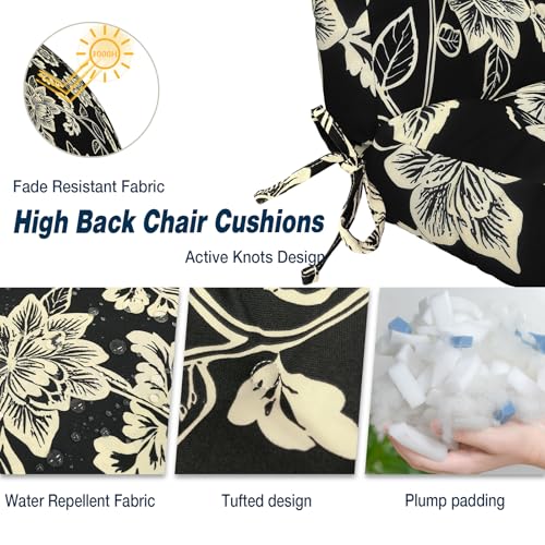 Outdoor High Back Chair Cushions Set of 2 (44"x22"x4" / Elegant Vines Black)