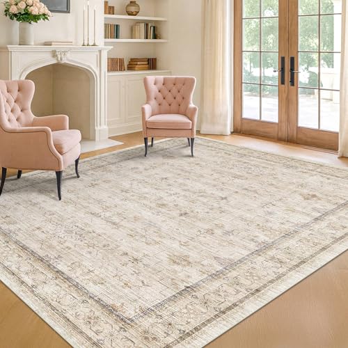 Washable Cream Rug 4x6 for Office (4' x 6' (Rectangular) / Light Sand Beige)