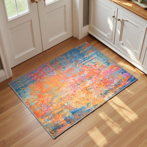 Entrance Rugs Indoor 2x3 Colorful Entry Rug Washable Abstract Rainbow Small Area Rug Non (Rainbow / 2' x 3' (Rectangular))
