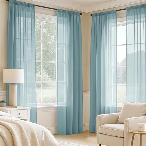 Dusty Blue Sheer Curtains 84 Inches Long 4 Panels 42 x 84 Inches (42"W x 84"L (Pack of 4) / Dusty Blue)