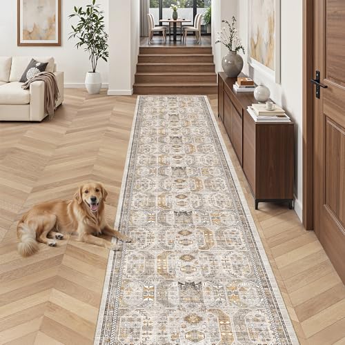 Hallway Runner Rug 2'6''x16' Kitchen Runners Vintage (Brown/Gold / 2'6" x 16' (Runner))