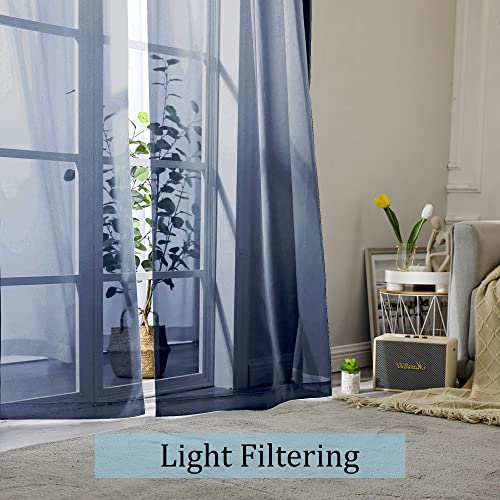 Navy Blue Sheer Curtains 96 Inches Long 2 Panels Set (Navy Blue / 42"W x 96"L (Pack of 2))