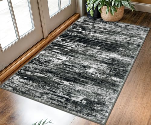 Modern Abstract 3x5 Large Entryway Rug Non (Black White Grey Green / 3' x 5' (Rectangular))