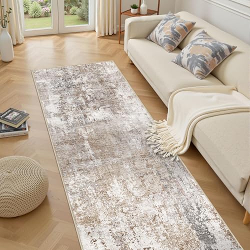 3x12 Washable Runner Rug for Hallway (Brown/Grey/Red / 3' x 12' (Runner))