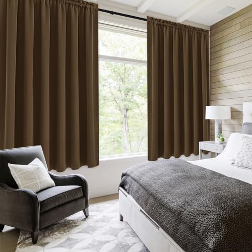 Wide Blackout Curtains for Bedroom Living Room 70 x 63 Inch Long Brown (Brown / 70"W x 63"L (Pack of 2))