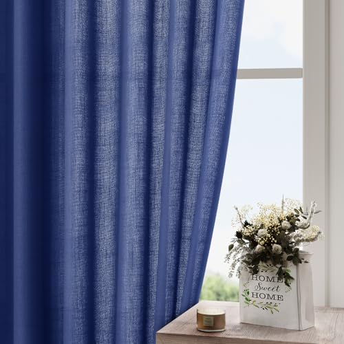 Classic Blue Linen Curtains 84 Inch Length 2 Panels Set for Living Room Rod Pocket Back Tab Light Filtering Window Drapes for Bedroom Dining Room Protect Privacy Modern Farmhouse Decor 52x84 (52"W x 84"L (Pack of 2) / Classic Blue)