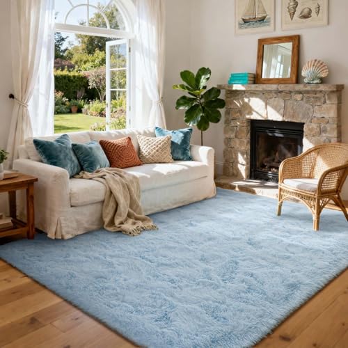 5x7 Ft Shag Area Rug for Bedroom (Db Light Blue / 5' X 7' (Rectangular))