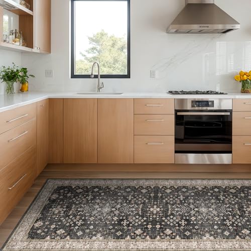 Black Boho Washable 3x6 Large Kitchen Runner Rug (3' x 6' (Rectangular) / Ashen / Multi)
