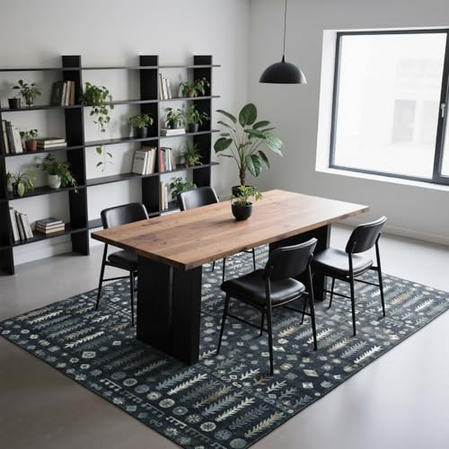 8x10 Retro Washable Area Rugs for Living Room (8' x 10' (Rectangular) / Black-white-blue-brownness)