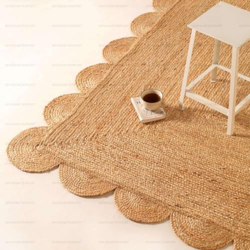 Scalloped Natural Jute Area Rug (Natural / 8' x 10' (Rectangular))