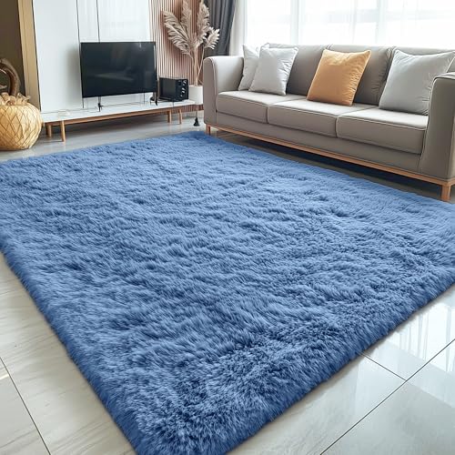 5x7 Machine Washable Large Area Rugs for Living Room (5x7 Ft / Blue)