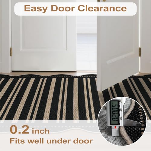 Striped Easy Jute Outdoor Patio Rug (3'x5' (Rectangular) / Black Striped)