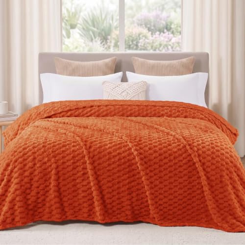 3D Fleece Queen Size Blanket for Bed (Burnt Orange / Queen ( 90x90 IN ))