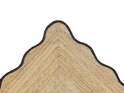 Wave Scalloped Natural Jute Rug (Black / 5'x7' (Rectangular))