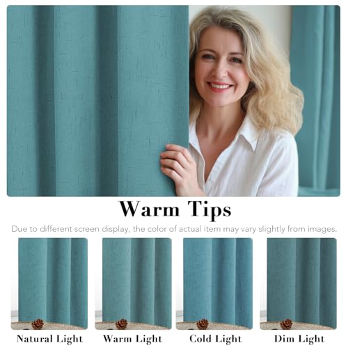 100% Blackout Linen Curtains 84" L 2 Panels Teal (Teal / 52"W x 84"L (Pack of 2))