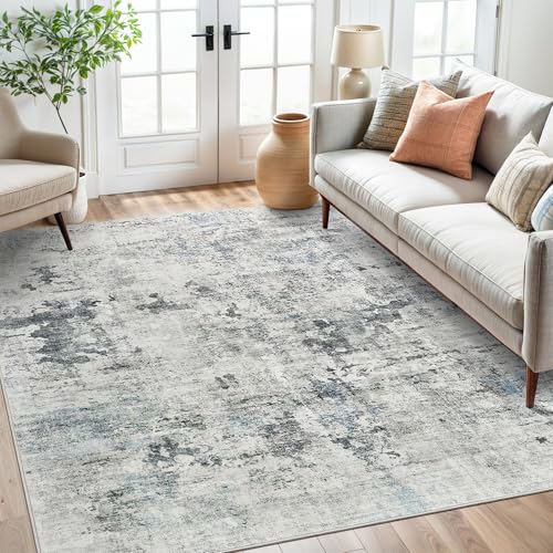 Abstract Area Rug 6x9 for Living Room Washable Rugs Gray (Gray/Blue / 6' x 9' (Rectangular))